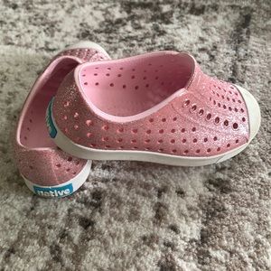 Pink sparkly Native waterproof slip ons
